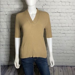 GEORGE Ribbed Design Short Sleeve V Neck Top
